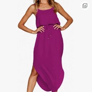 Nerlerolian Elegant Purple Fushia Sleeveless Tie Waist Slit Dress Small